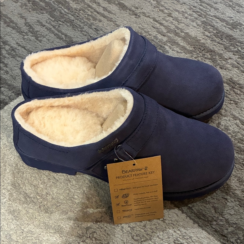 BearPaw Navy Suede Shearling-Lined Slip-Ons